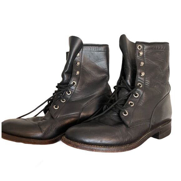 Vintage Justin Leather Lace-up Ropers Black‎ - Picture 1 of 8